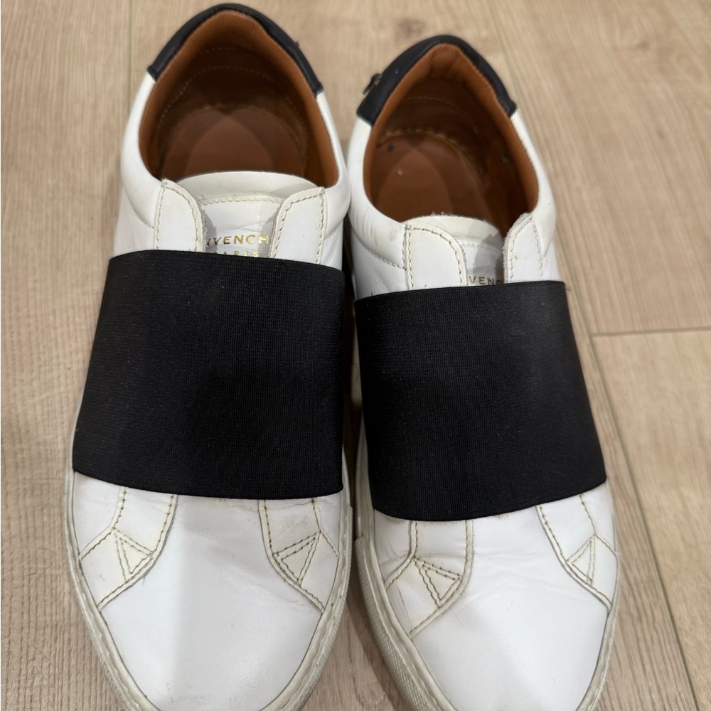 Givenchy White and Black Slip-On Sneakers with Elastic Band